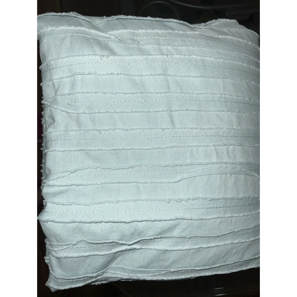 Pottery Barn PB Teen Organic Sewn Stripe Raw Edge Duvet Cover Bluish Green Twin